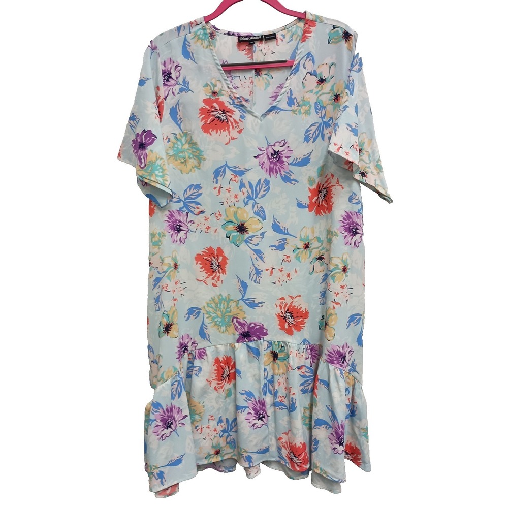 Tolani Women BOHO Cottagecore Dress Size 1X Floral Ruffle Flounce Hem Midi